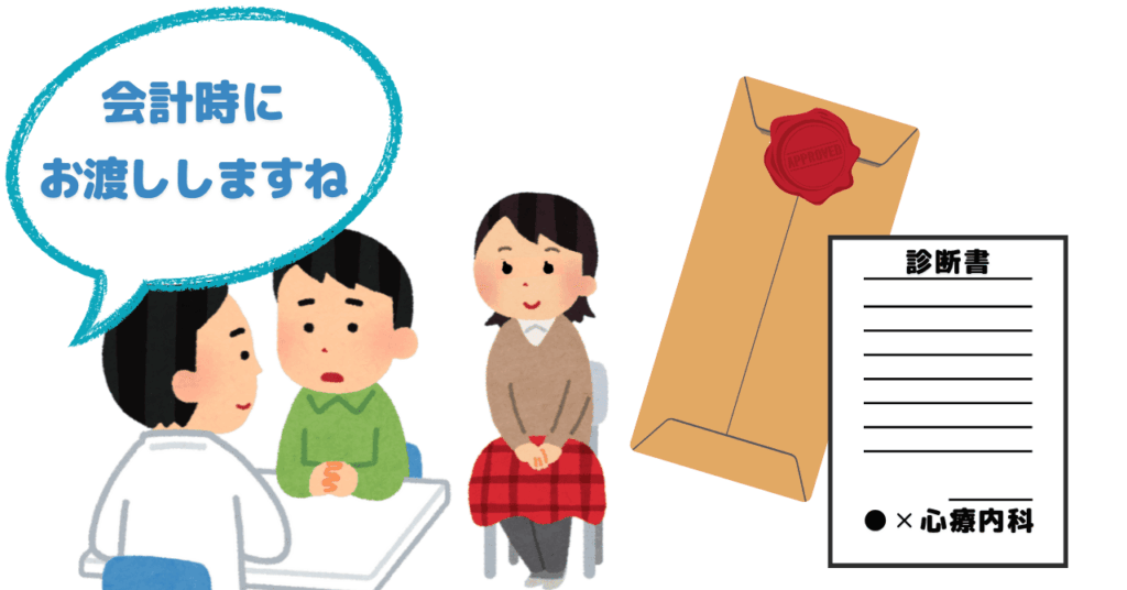 医者と向かい合って座り、困った表情で説明する男の子