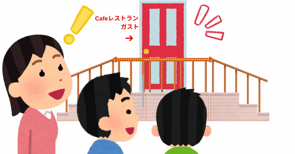 リッチモンドホテル東京目白からレストランガストに入るための、赤いドアのイラスト