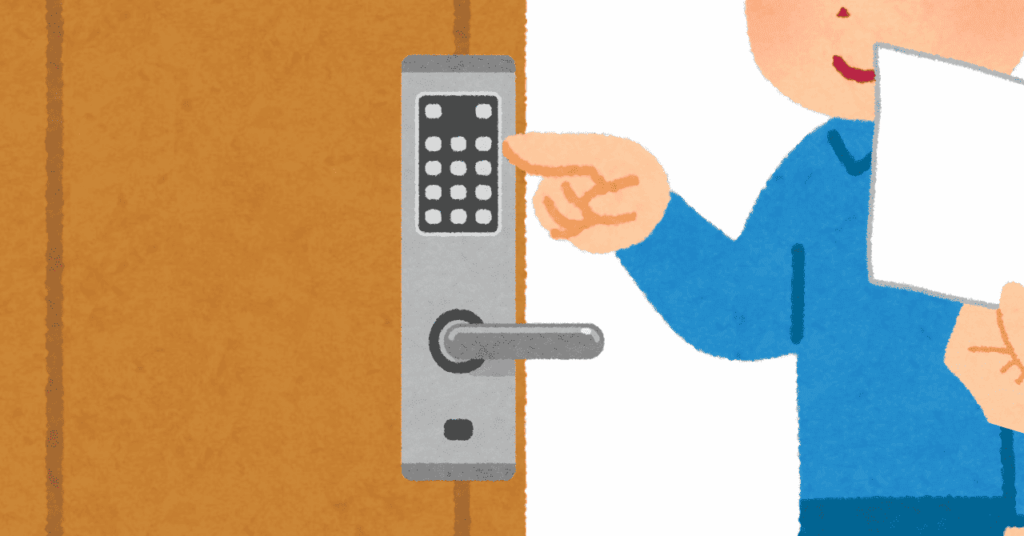 ドアに設置されたボタンキーを押して解除しようとしているイラスト