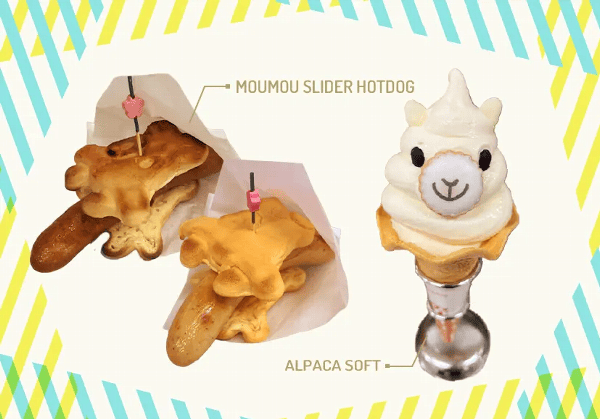 伊香保グリーン牧場内のショッピングプラザグッディ　ホットドッグとソフトクリームの写真
