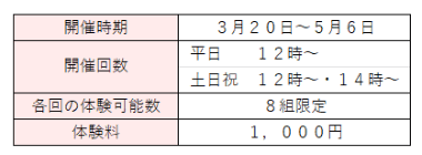 伊香保グリーン牧場　子ヤギ哺乳体験　開催詳細の表